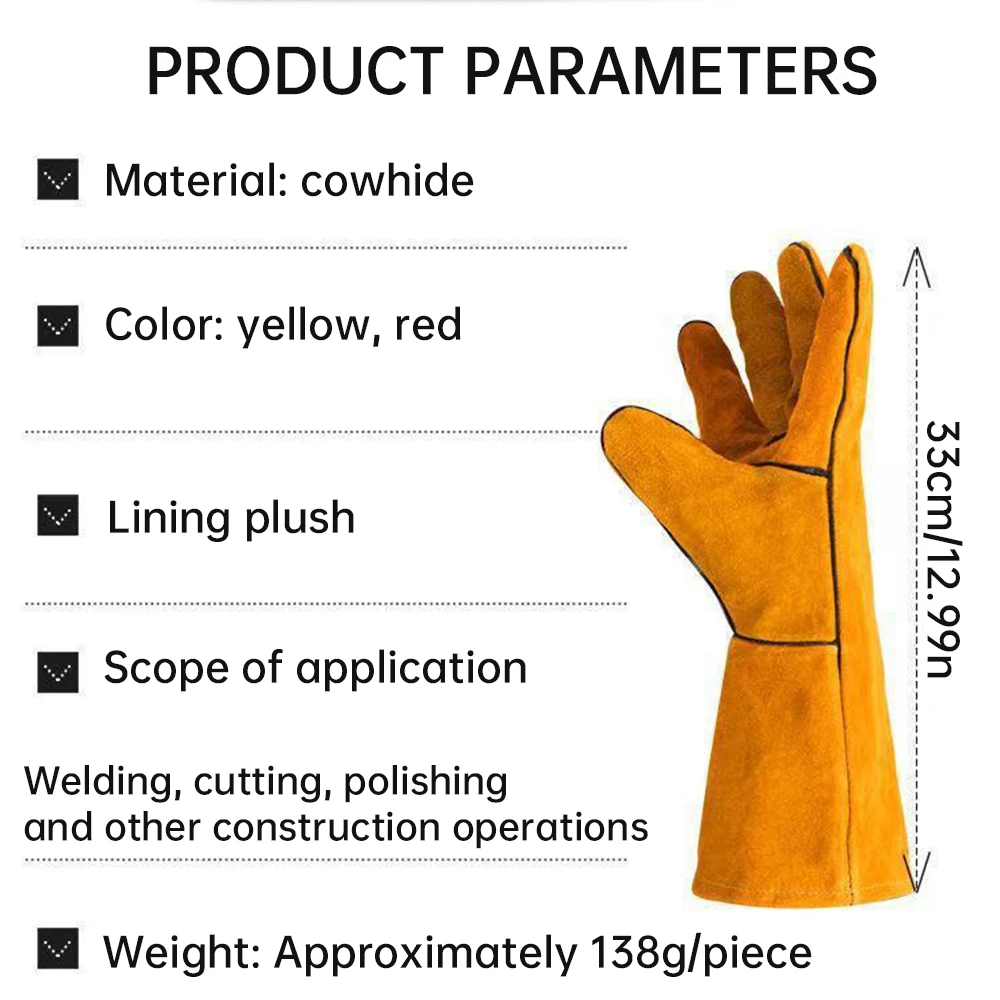 1 paire de gants de travail en cuir de vache pour hommes et femmes jardin soudage sécurité Protection Sécurité travail machines polyvalentes, résistant à l'usure