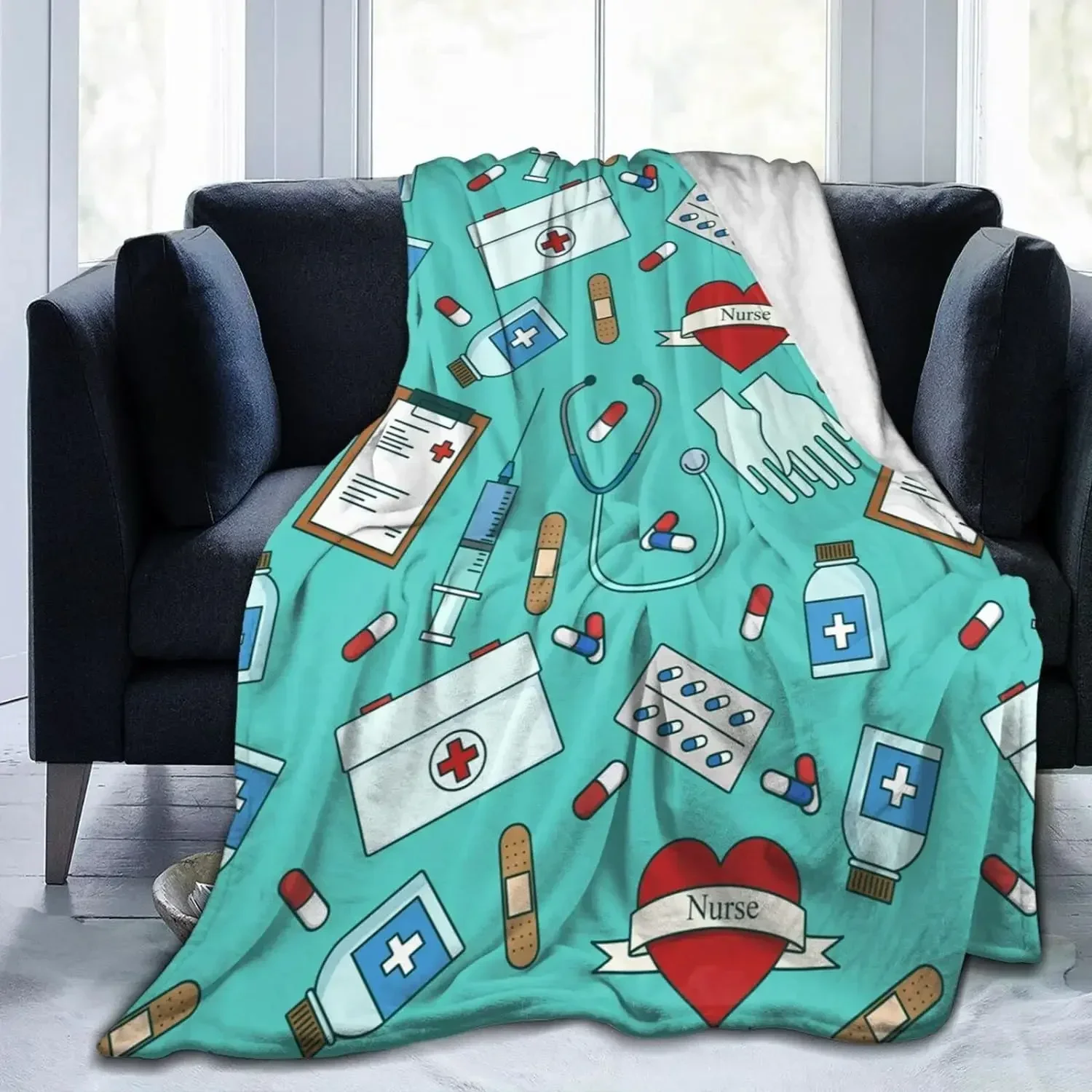 Nurse Medical Theme Blanket Nurse Gifts for Women Ultra Plush All Season Lightweight Cozy Flannel Throw Blanket for Bed Car Sofa