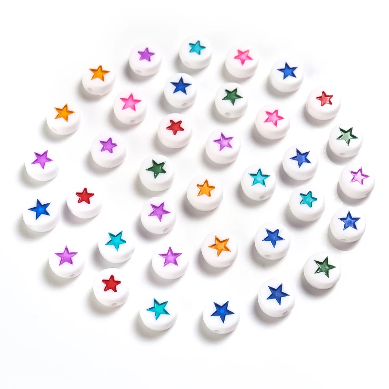 100pcs/Lot Acrylic Beads Flat Circular Shape Colorful Star Beads Loose Beads For DIY Jewelry Bracelet Necklace Accessory