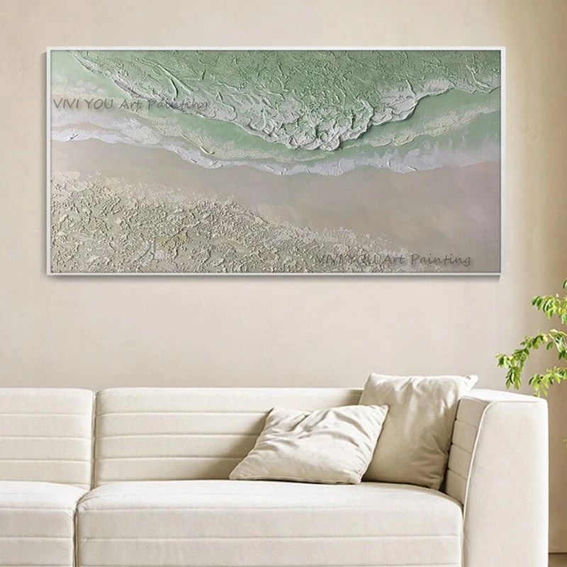 Handpainted Palette Knife Texture Canvas Art Abstract Sea Wave Oil Painting Wall Hangings Art Showpieces