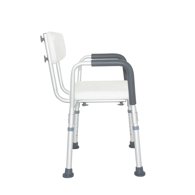 

Стул для душа из алюминиевого сплава со съемными подлокотниками из пенопласта, нескользящими резиновыми насадками и регулируемым по высоте приспособление для купания из HDPE.