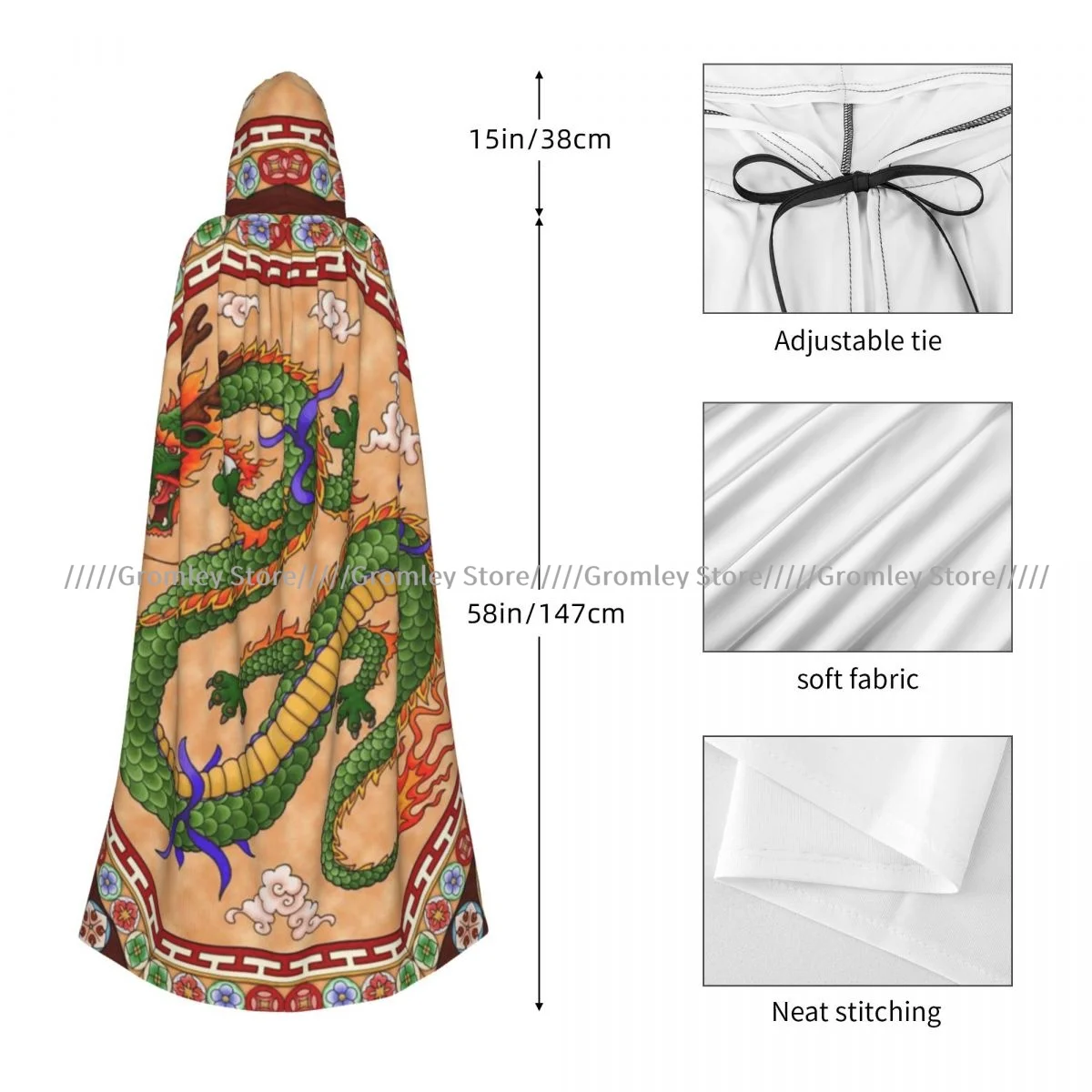 Dragon Witch Cloak Hooded Cosplay Costume Halloween Adult Long Party Cape - view 3
