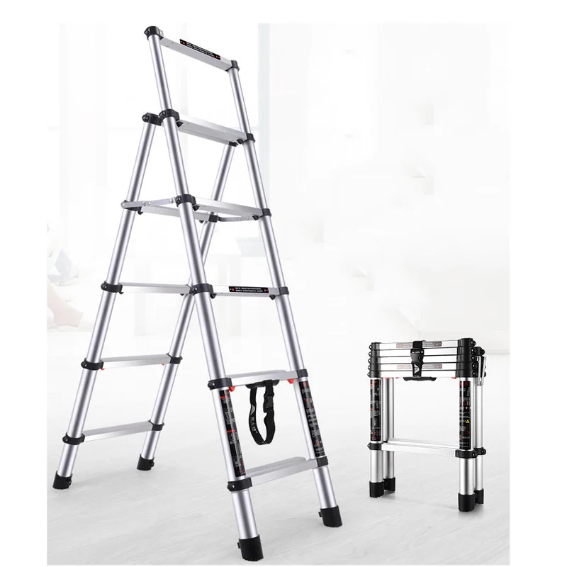 Ladder For Household Use Foldable And Adjustable Multifunctional Zigzag Ladder Thickened Aluminum Alloy Telescopic Ladder