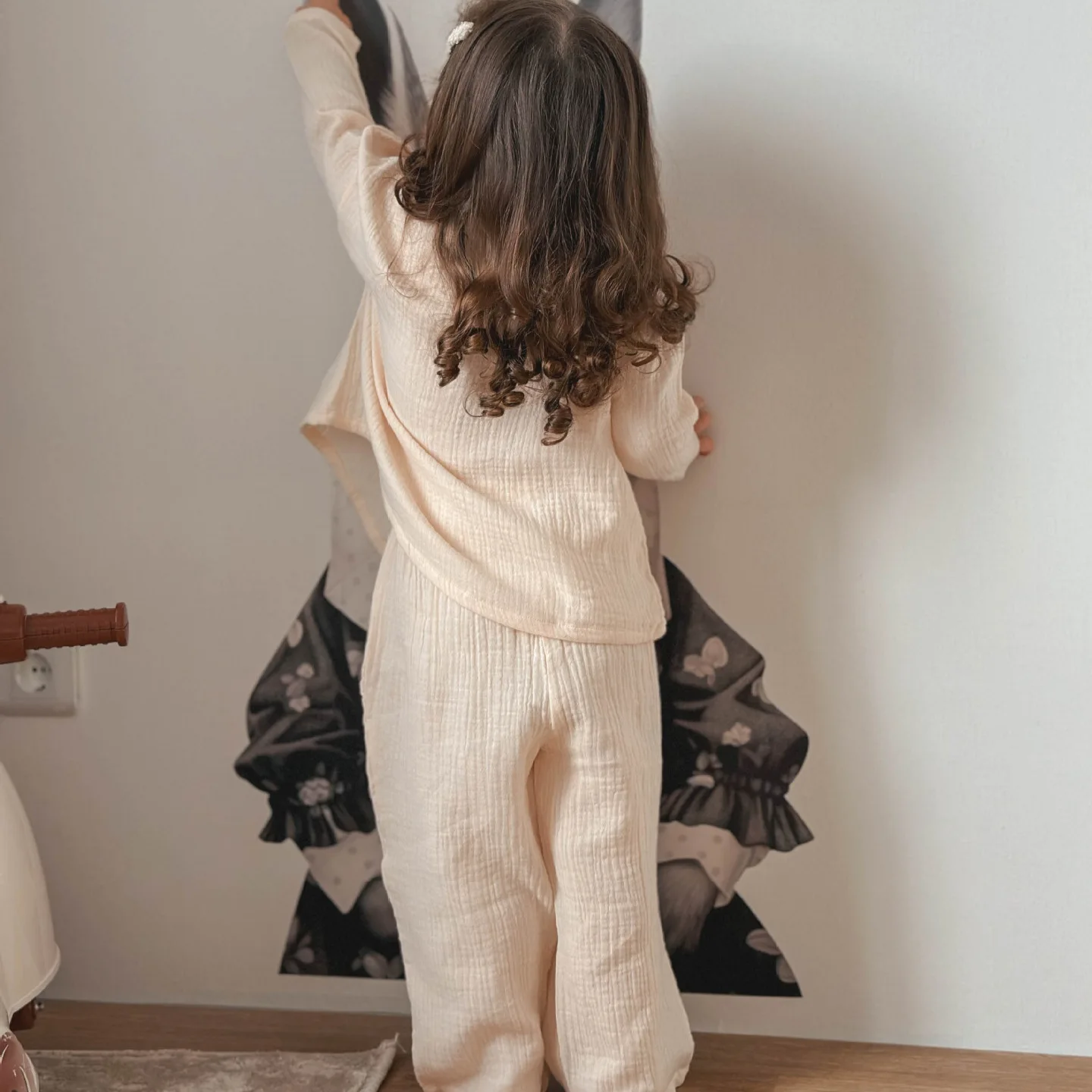 Unisex Children Clothing Suit Crinkled Muslin Cotton Co-ord Set Toddler Gauze Button-down Top and Matching Pants