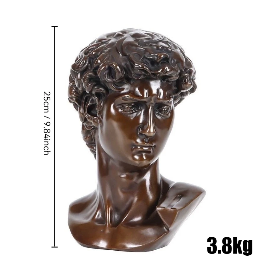 تمثال نصفي برأس ديفيد البرونزي من مايكل أنجلو النحت الشهير طبق الأصل لتزيين المنزل الرائع #6