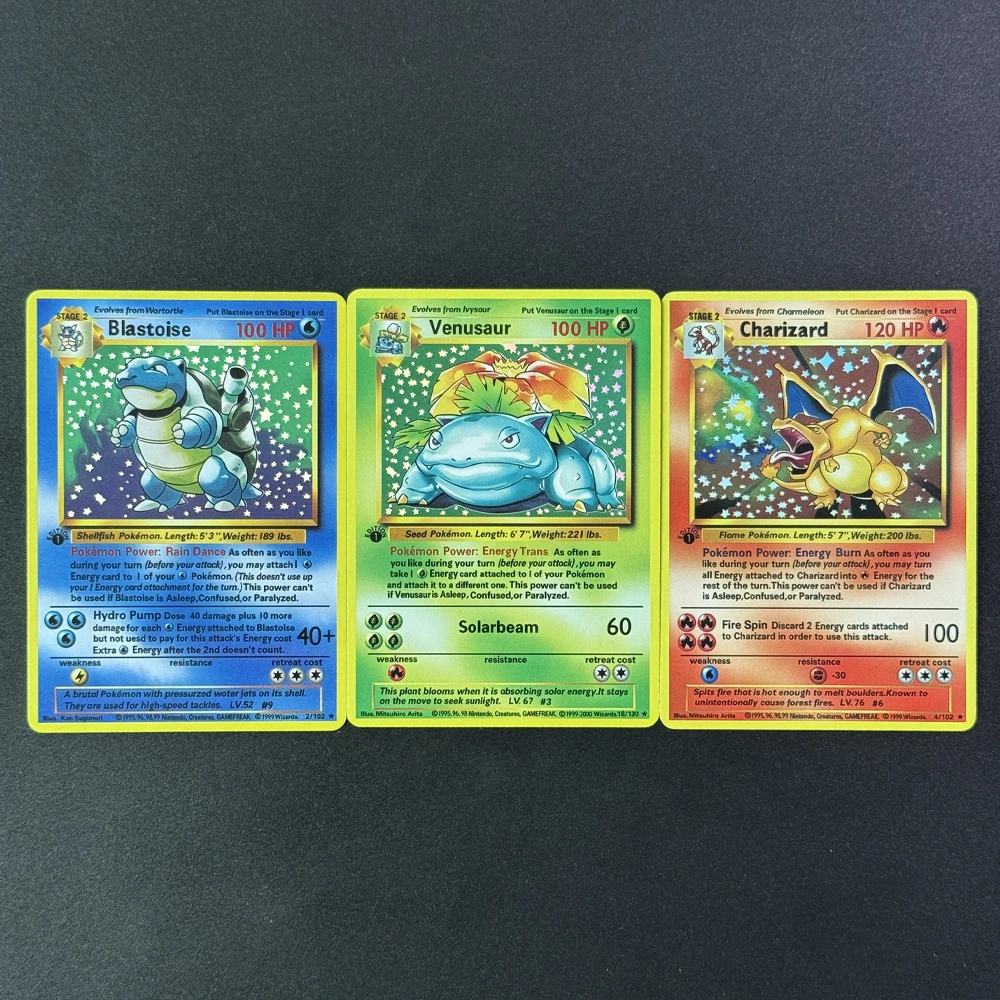 

3-модели Diy первого поколения Pokemon Charizard Blastoise Venusaur, коллекционная карта, самодельная карта PTCG Star Flash, анимационная карта, подарок