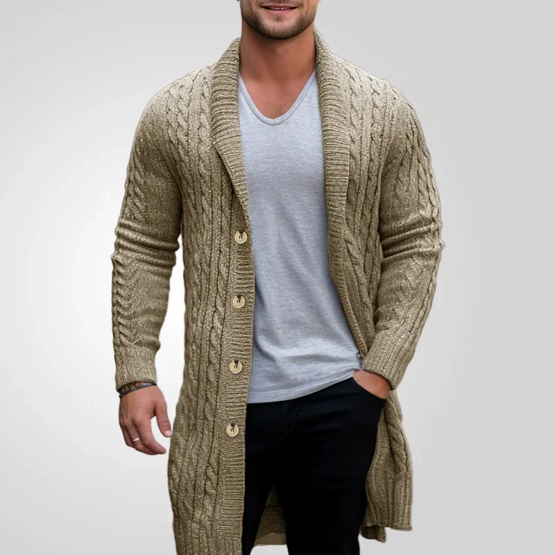 Coat Men Cardigan Sweaters Mid Length Coats Turn Down Collar Full Sleeve Single Breasted Open Stitch Autumn Winter Outerwear