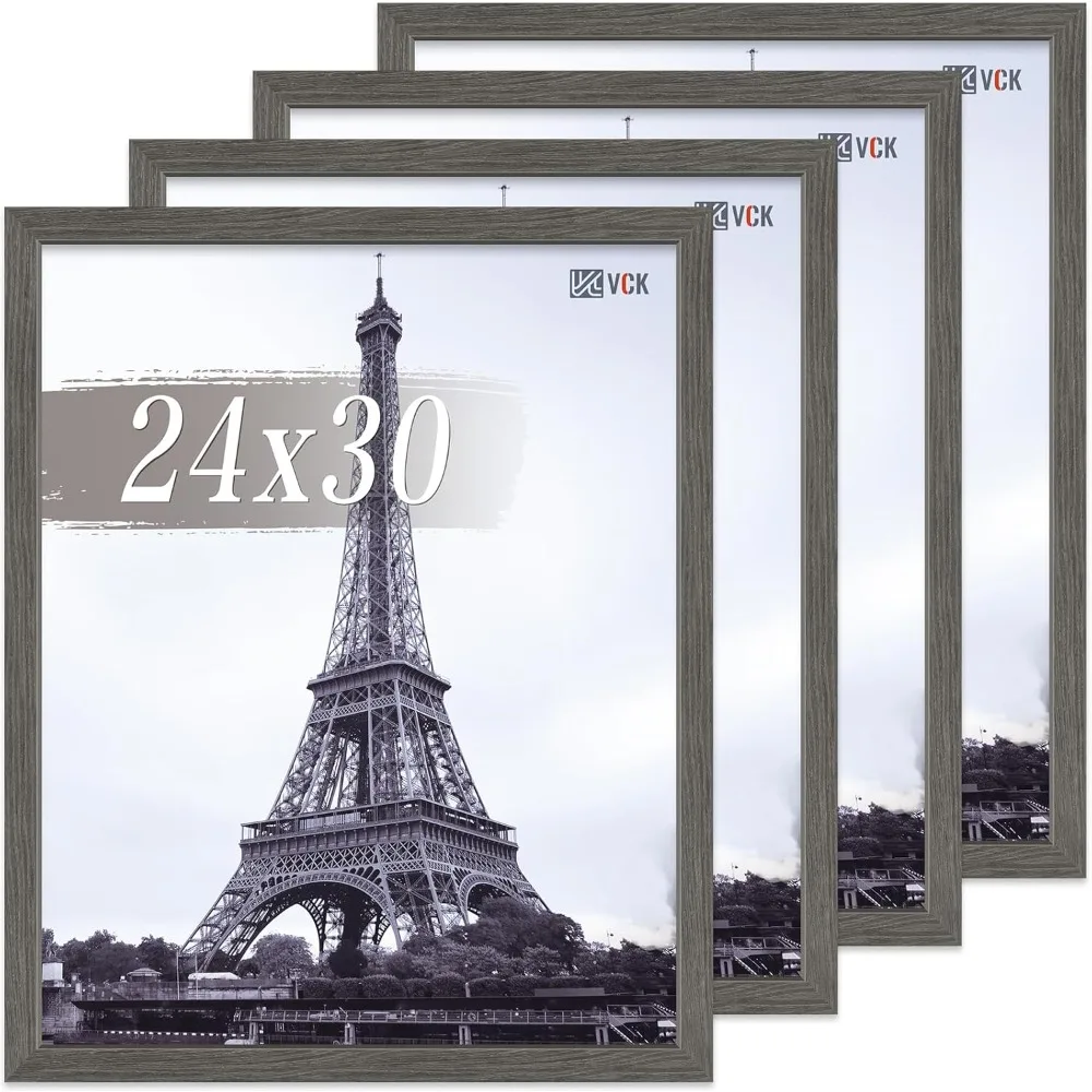 

24x30 Poster Frame Set of 4 Grey Wood Picture Frames with Plexiglass for Wall Display Photo Art Prints