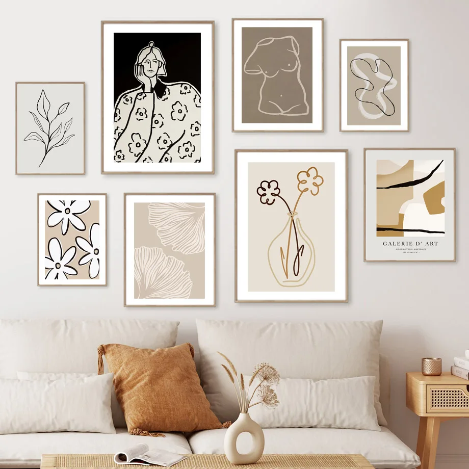 

Abstract Patterned Clothes Girl Line Flowers Ginkgo Leaf Wall Art Prints Canvas Painting Posters Wall Pictures Living Room Decor
