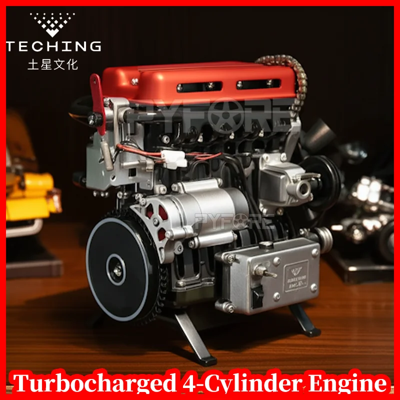 

TECHING Turbocharged 4-Cylinder Engine Electric Model Kit–Realistic DIY Assembly Toy for Adults & Children STEM Educational Gift