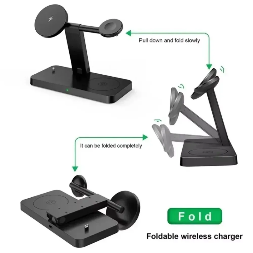 100W 4-in-1 Magnetic Wireless Charger Foldable Phone Holder Dock For Magsafe iPhone 16-12 Apple Watch AirPods4 Pro Fast Charging - náhled 4