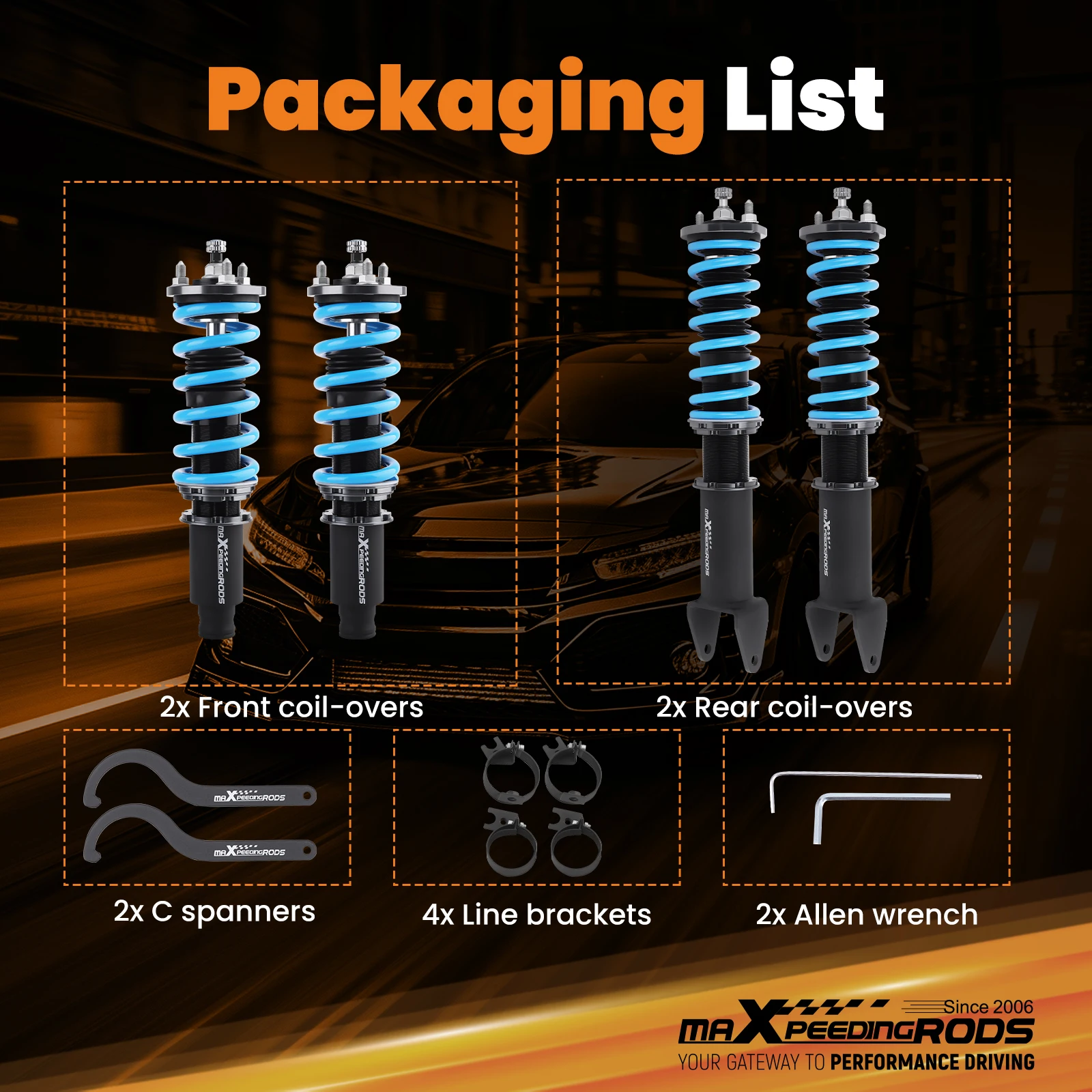 MaXpeedingrods 24 Way Damper Coilovers Struts Shocks Kit For Honda Prelude 88-91