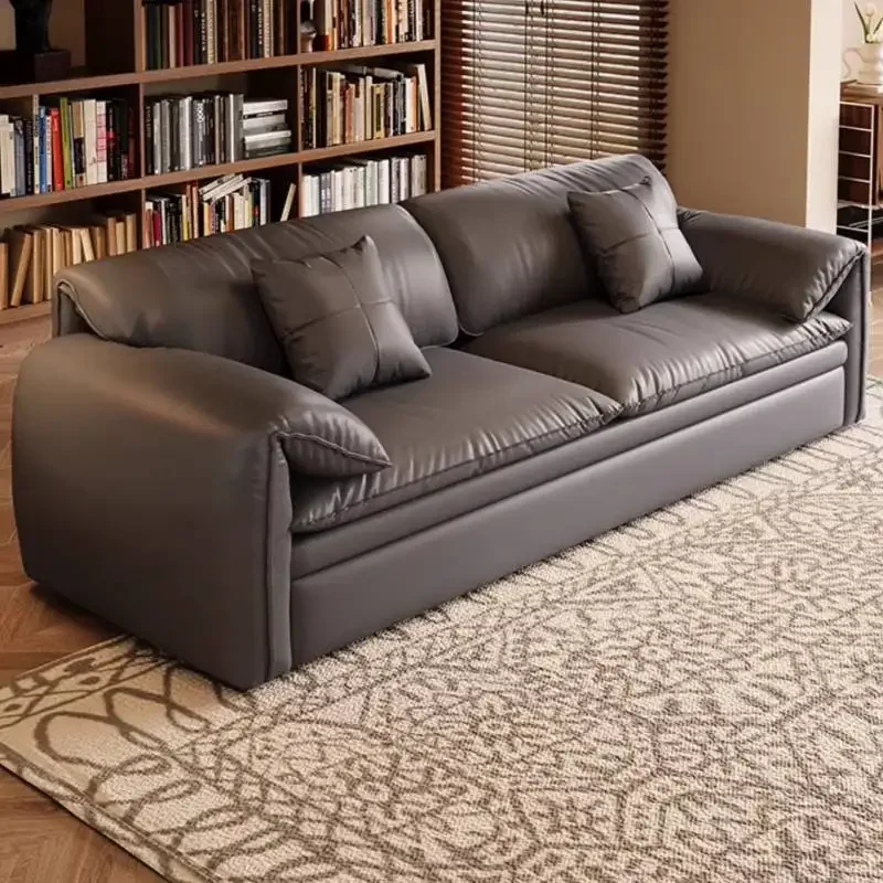 Professional Living Room Sofa Bed Brown Faux Leather Italian Modern Sleeper Double Couch Modern Modern Sex Commercial Furniture view 3