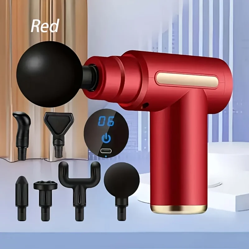 

Compact Deep Tissue Massager Gun - USB Rechargeable with 6 Speeds & 4 Attachments for Muscle Recovery, Fitness, and Body Pain Re