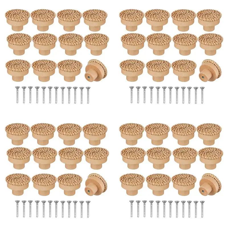 

Набор ручек для комодов LLCS-Boho из ротанга, круглые деревянные ручки для ящиков, плетеные вручную, с винтами, для мебели в стиле бохо, 48 шт.