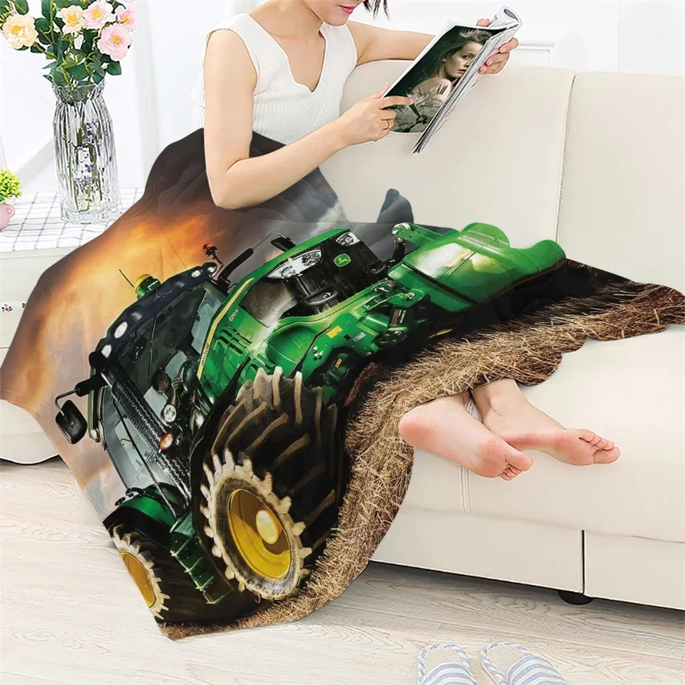 Car Tractor Pattern Sherpa Flannel Blanket Cozy Soft Winter Sofa Cover Throw Blankets Warm Plush Quilt Home Bedroom Decorative