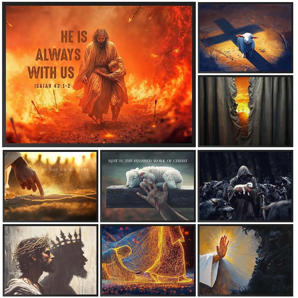 Affiche murale de redemption de mouton de jésus, images murales pour décor de salle d'église, affiches d'art mural, peinture sur toile sans cadre