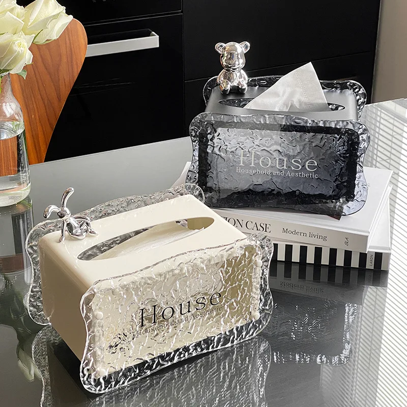  Acrylic Iron Art Creative Tissue Box Home Living Room Tea Table Car Stone Pattern Transparent Pure Color Tissue Box