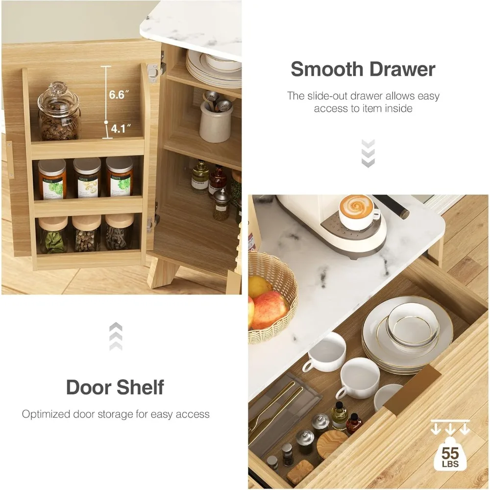 حامل مطبخ بحامل ميكروويف مع خزانة تخزين مخزن مخدد وأبواب وأدراج وأرفف لتنظيم غرفة المعيشة #6