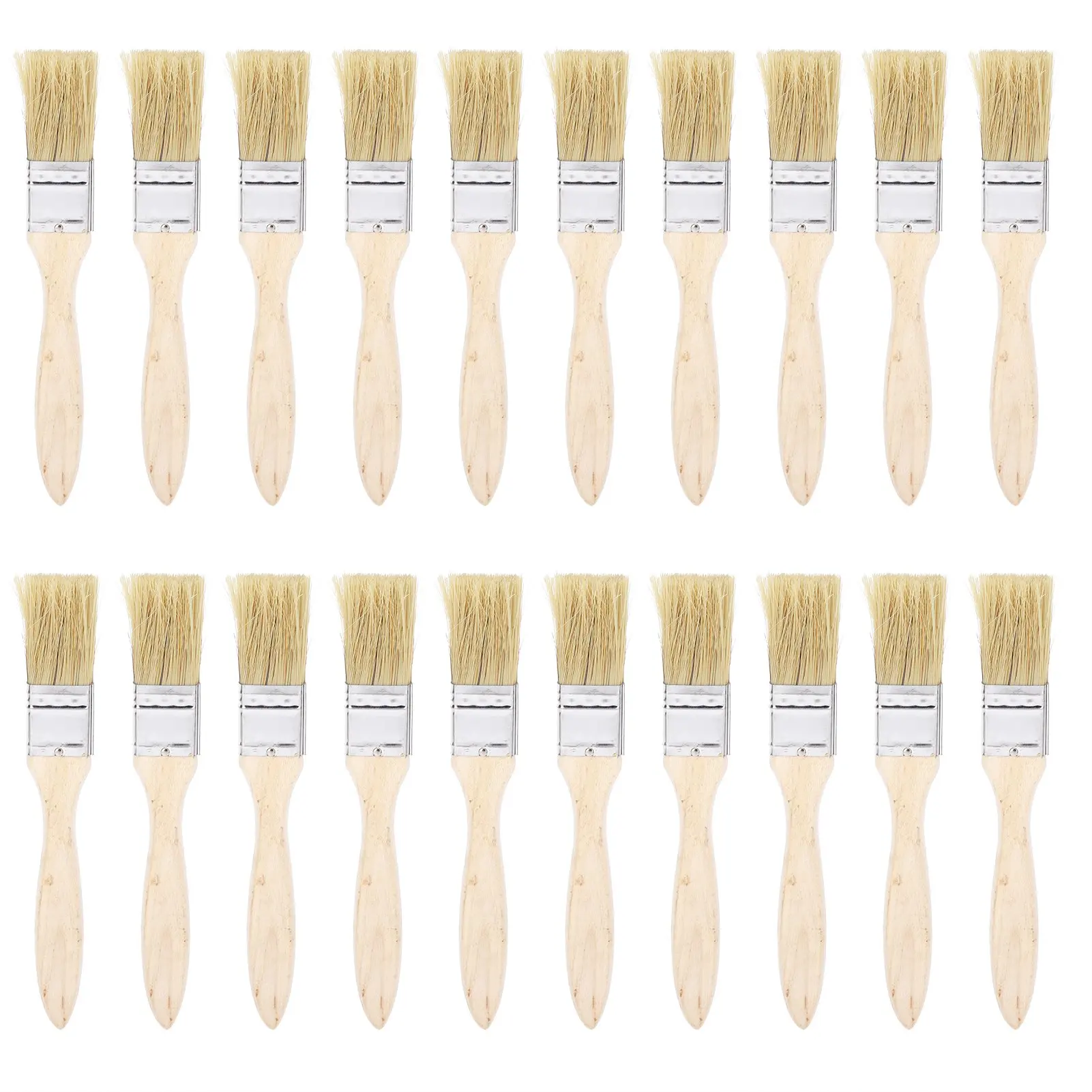 20Pcs Paint Brush Artificial Fur Flat Wood Handle Brush Kit for Grilling or Cleaning 25mm
