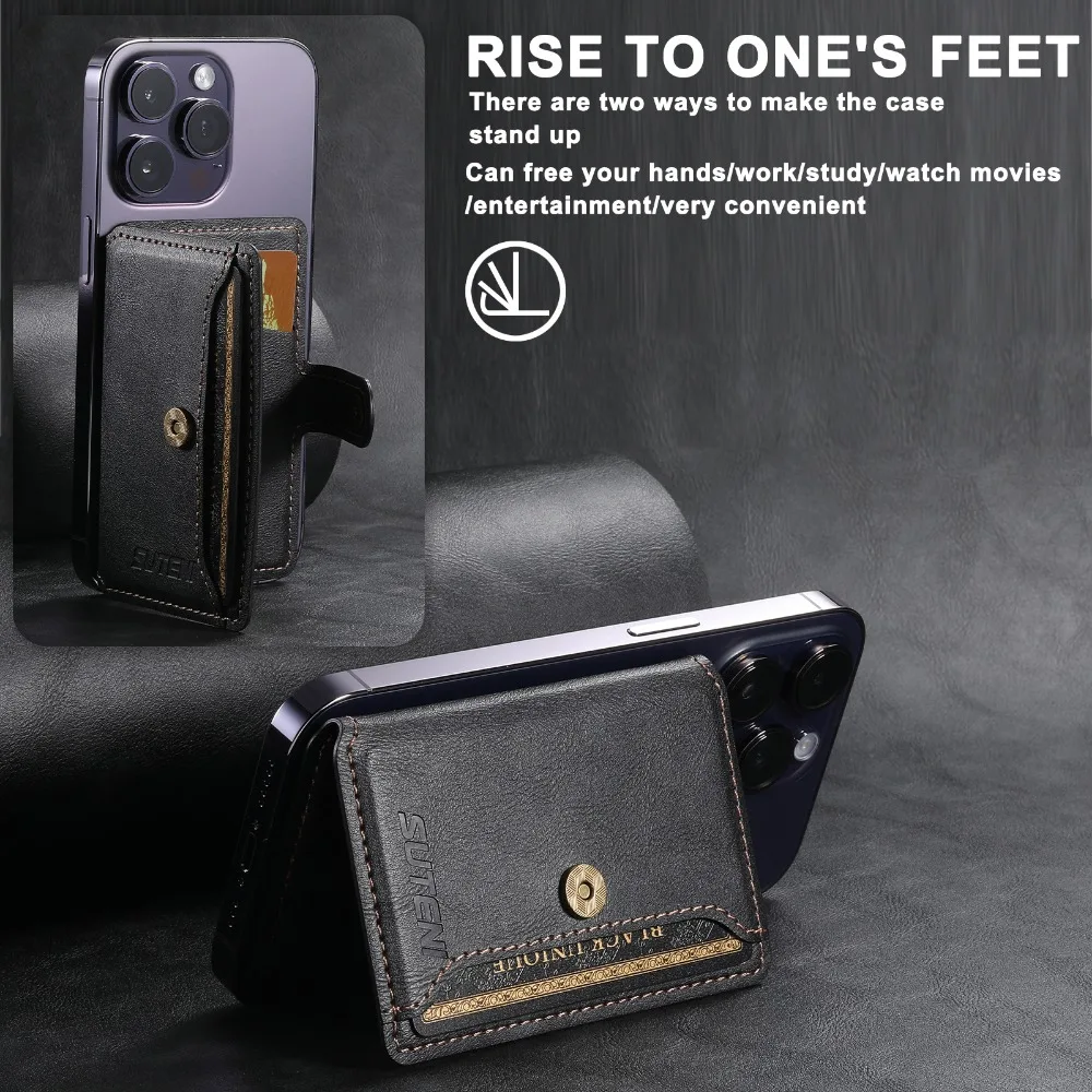 Leather Wallet Phone Mag-safe Magnetic Card ID Holder for iPhone 17 16 15 14 Pro Max Plus Universal Magnet Pocket Case Cover Bag