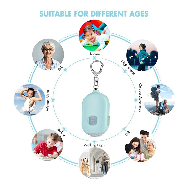 เสียงเตือนภัยฉุกเฉินแบบชาร์จไฟได้ดัง130 dB แหวนไซเรนส่วนบุคคลพร้อมไฟ LED สำหรับผู้หญิงเด็กผู้สูงอายุฯลฯ