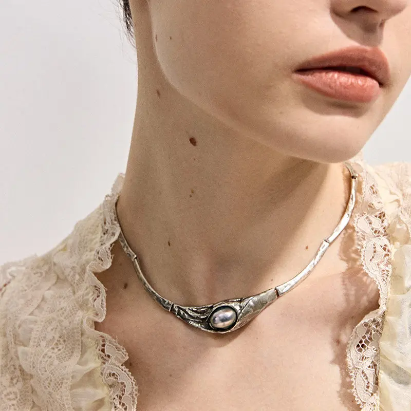 Natural Mabe Pearl One Piece Choker Handmade Necklace 925 Sterling Silver Fine Jewelry Vintage Collectible For Men And Women