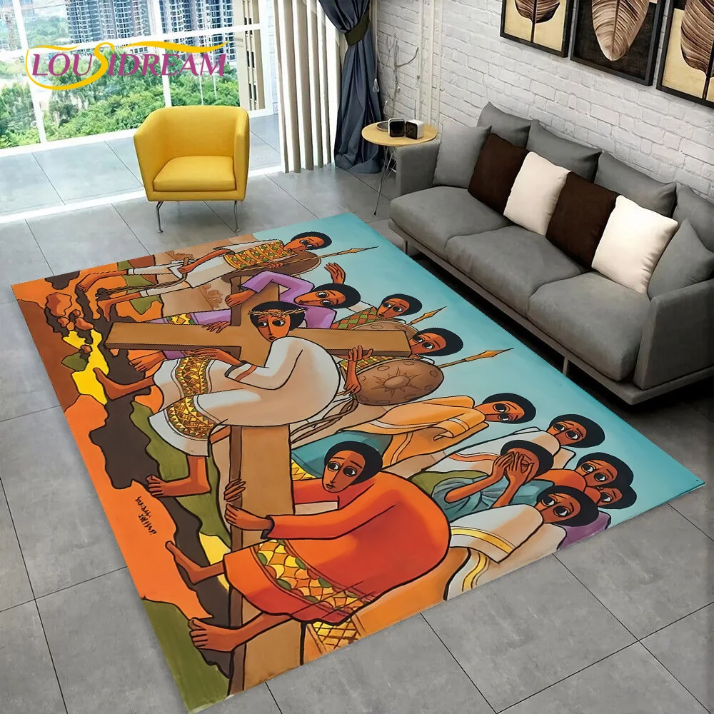 3D Africa Ethiopian Painting Art Custom Cartoon Area Rug Large,Carpet for Home Living Room Sofa Doormat Decor,Non-slip Floor Mat