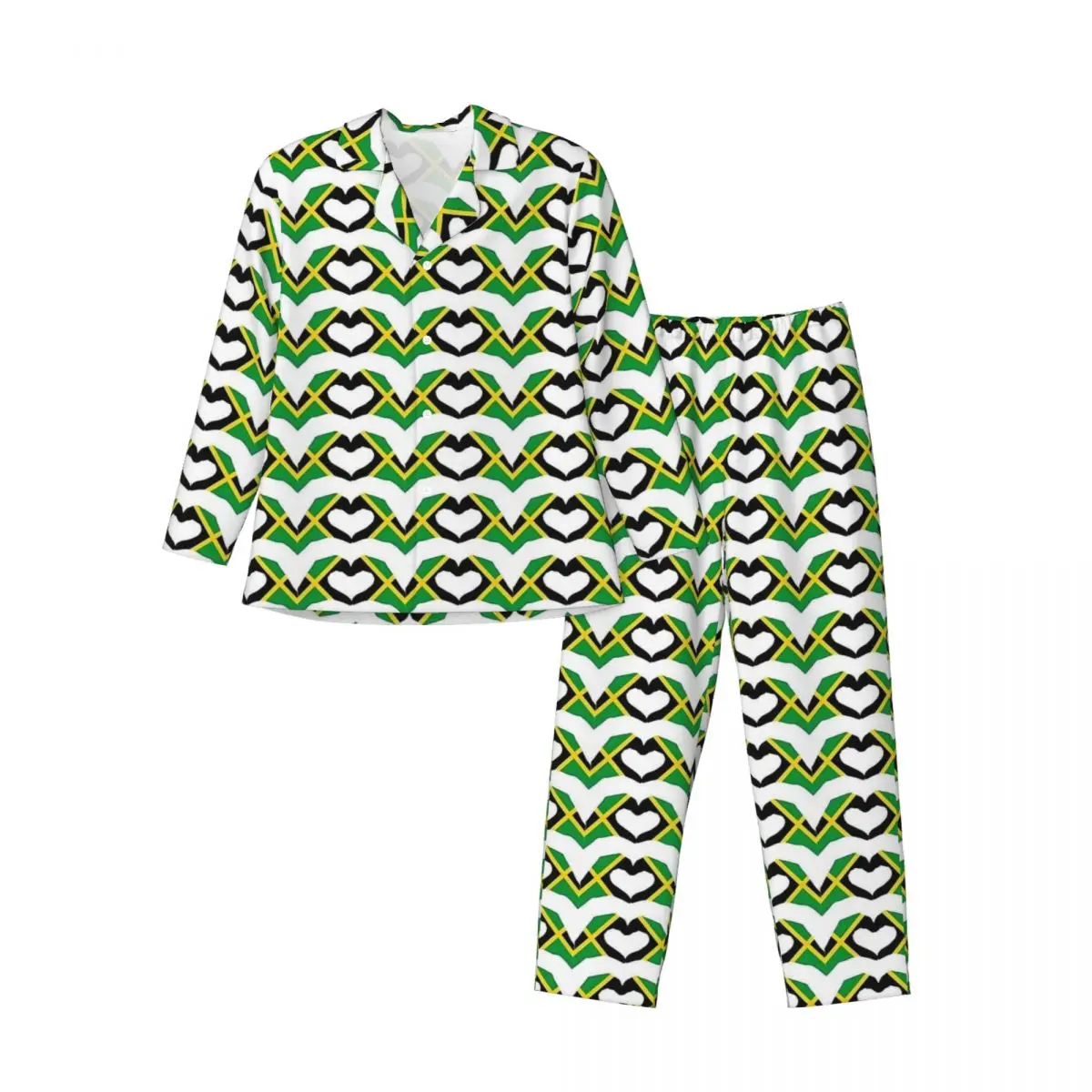 Bandeira jamaicana pijamas masculino coração jamaica patriota bandeira na moda quarto pijamas outono 2 peça casual conjuntos de pijama gráfico de grandes dimensões