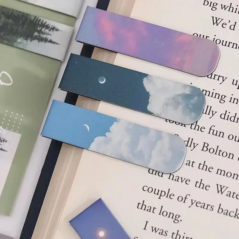 2pcs Fantasy Landscape Themed Bookmarks Student Gifts Creative Art Decoration Reading Book Page Marking Cards Magnetic Bookmark