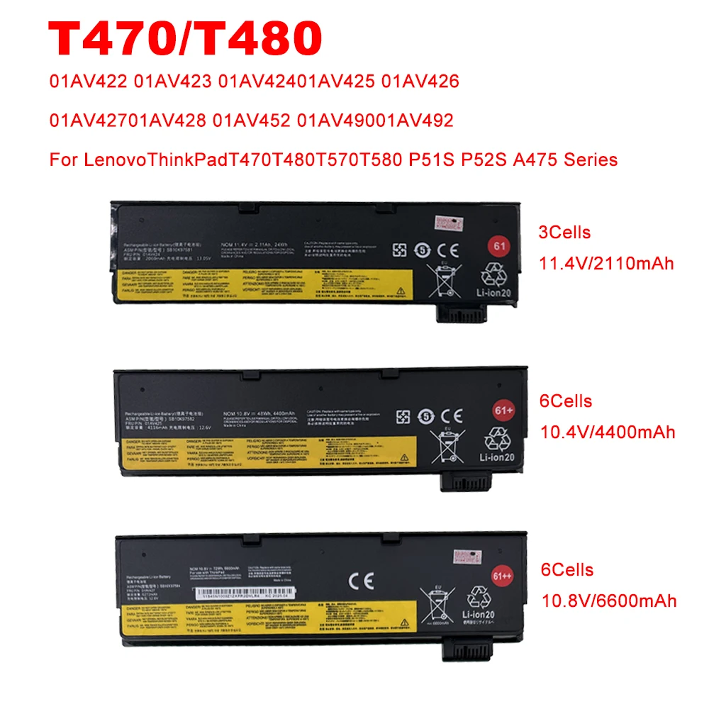 New Laptop Battery 01AV422 01AV423 1AV426 01AV427 01AV428 For Lenovo ThinkPad T470 T480 T570 T580 P51S P52S 01AV424 61 61+ 61++