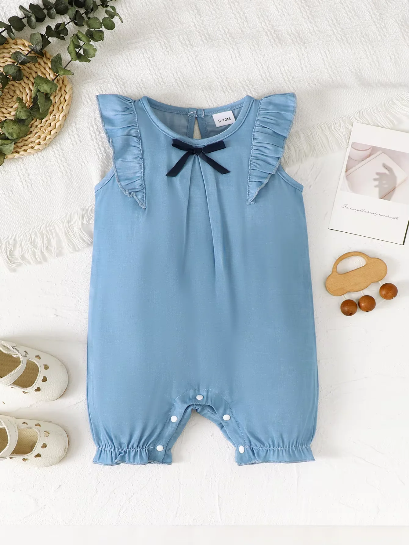 Summer  0-1  Years  Old   Infant   Baby  Girls   Denim-Like   Sleeveless  Jumpsuit