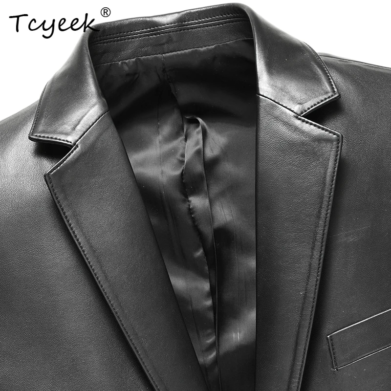 Tcyeek جلد الغنم الحقيقي ربيع الخريف الراقية العصرية دعوى طوق الرجال السود سترة جلدية حقيقية Chaqueta Cuero Hombre 가dech 자켓