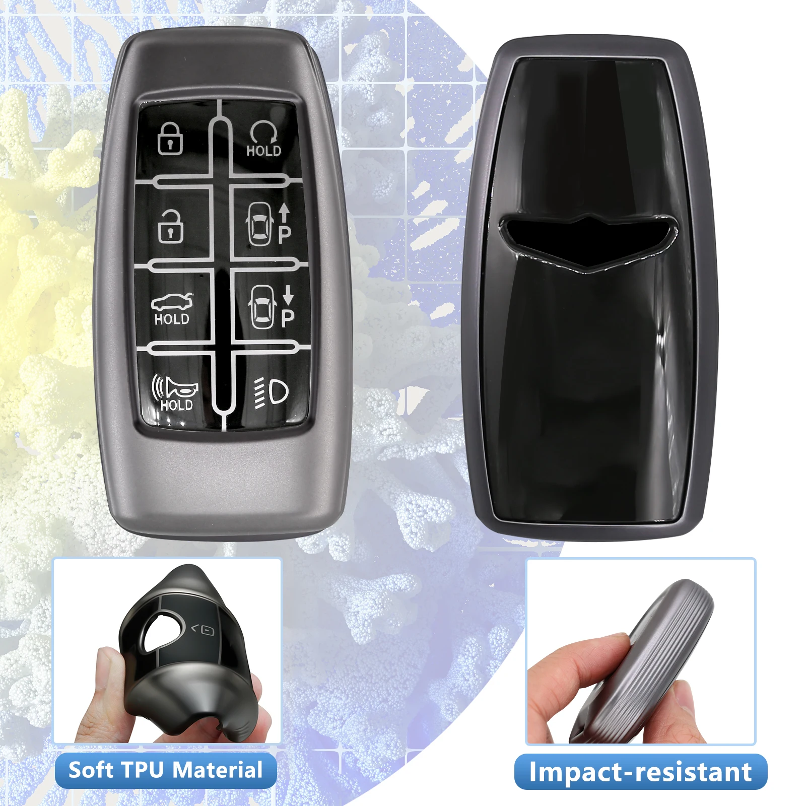 for Genesis Key Fob Cover Keychain Soft TPU Car Key Case for Hyundai GV80 GV90 G70 G80 G90 GV70 8 Buttons accessories