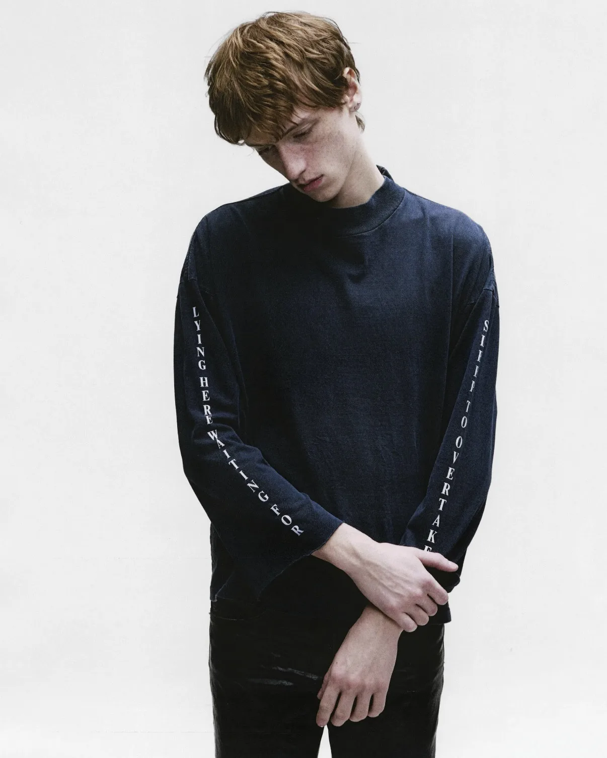ER/D 25fw small neckline never wakes me up washed old printed long-sleeved T-shirt