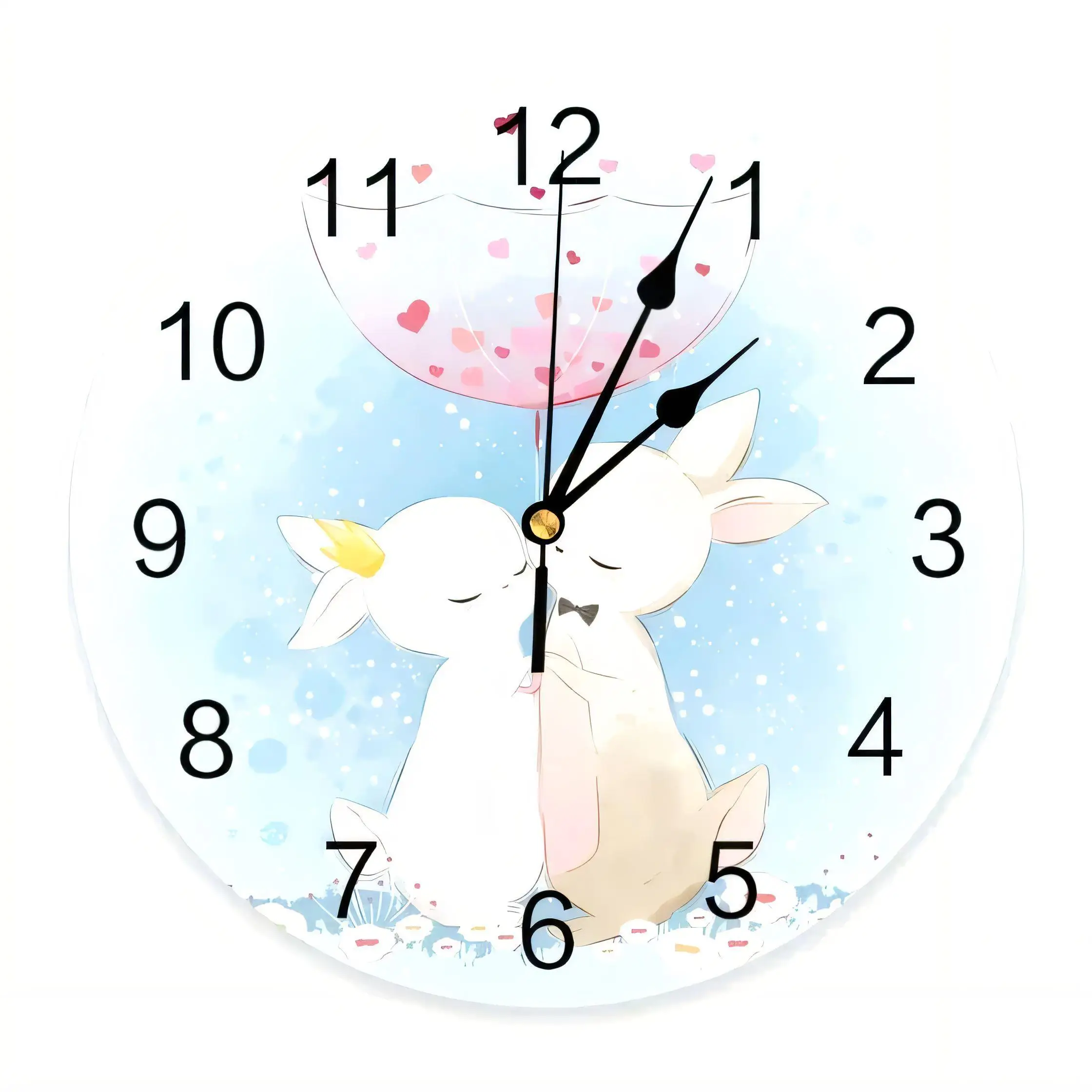 Whimsical Cute Rabbit Balloon Wall Clock  Decorative Nursery Gift Silent Non Ticking Battery Operated