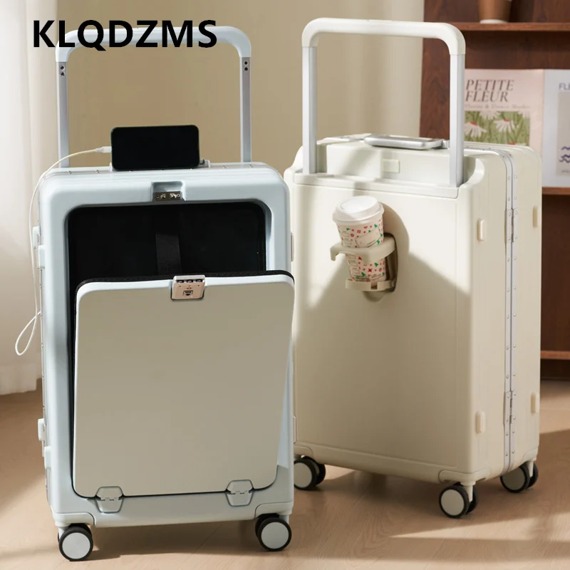 KLQDZMS Cabin Suitcase Front Opening Boarding Case Laptop Trolley Case USB Charging 20
