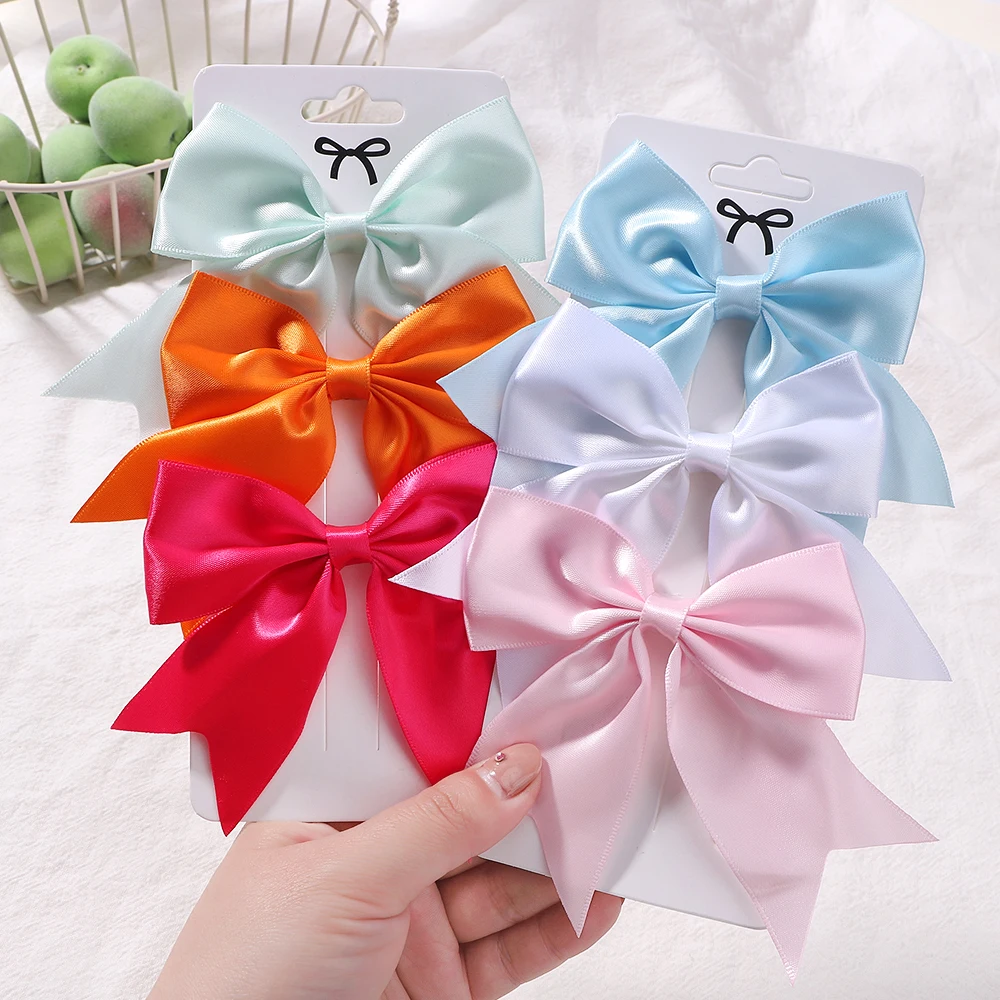 3Pcs/Set Lovely Solid Color Ribbon Bows Hair Clip for Kids Girls Hairpins Barrettes Handmade Baby Headwear Hair Accessories