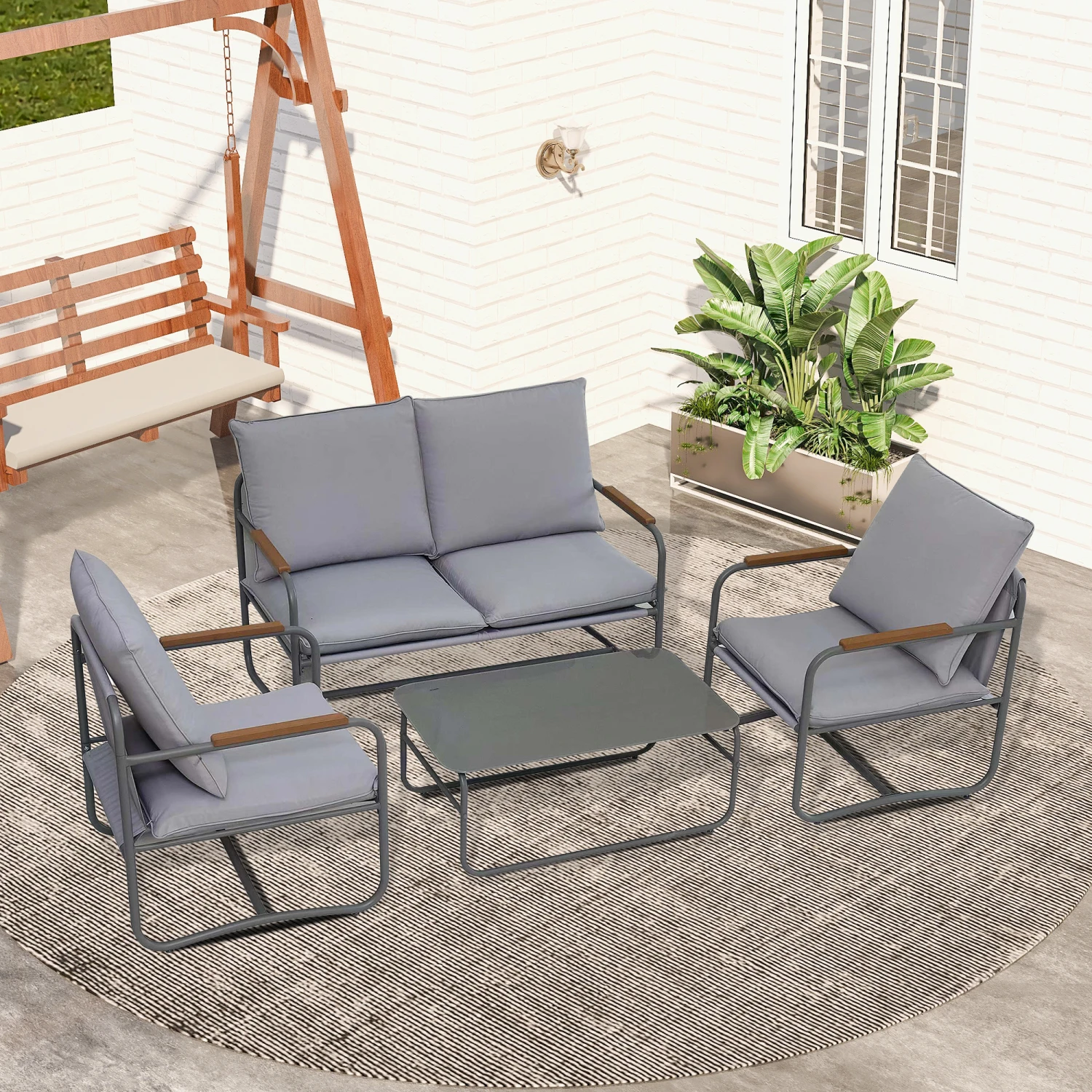 

4-Piece Outdoor Patio Furniture Sets, Patio Conversation Set with Removable Seating Cushion, Courtyard Patio Set for Home, Yard,