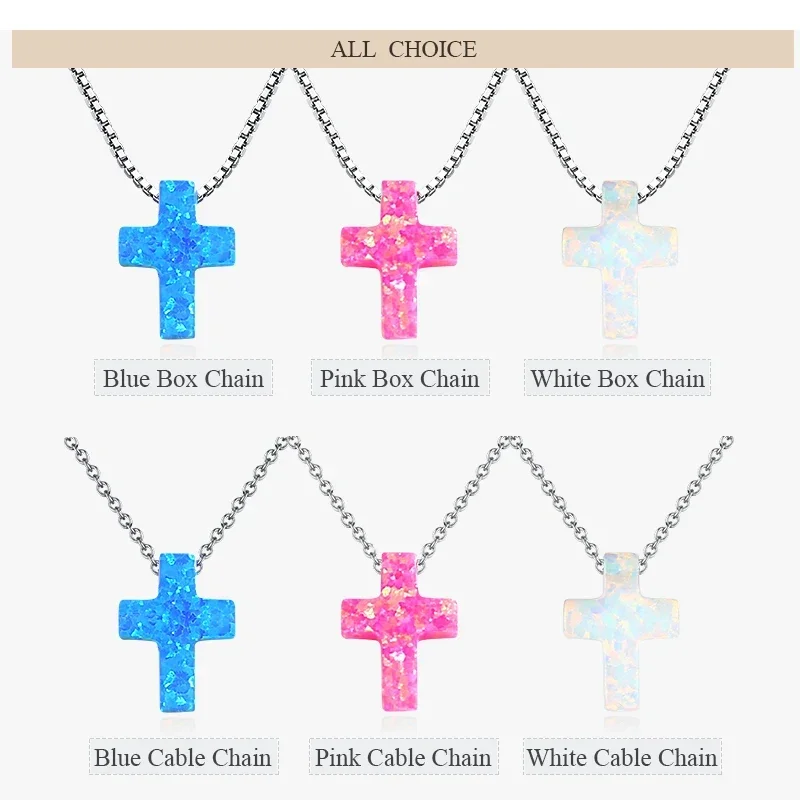 TONGZHE Opal Necklace Silver 925 Sterling Necklace Woman Blue Cross Chains Jesus Charm Opal Necklace Pendants Women&30