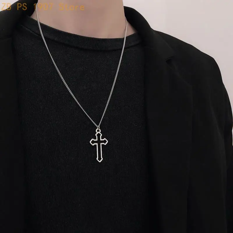 Hollow Crucifix Pendant Necklace Thin Chain Punk Hiphop Necklace Simple Pendant for Men Boys Women Easter Gift Pr 55KA