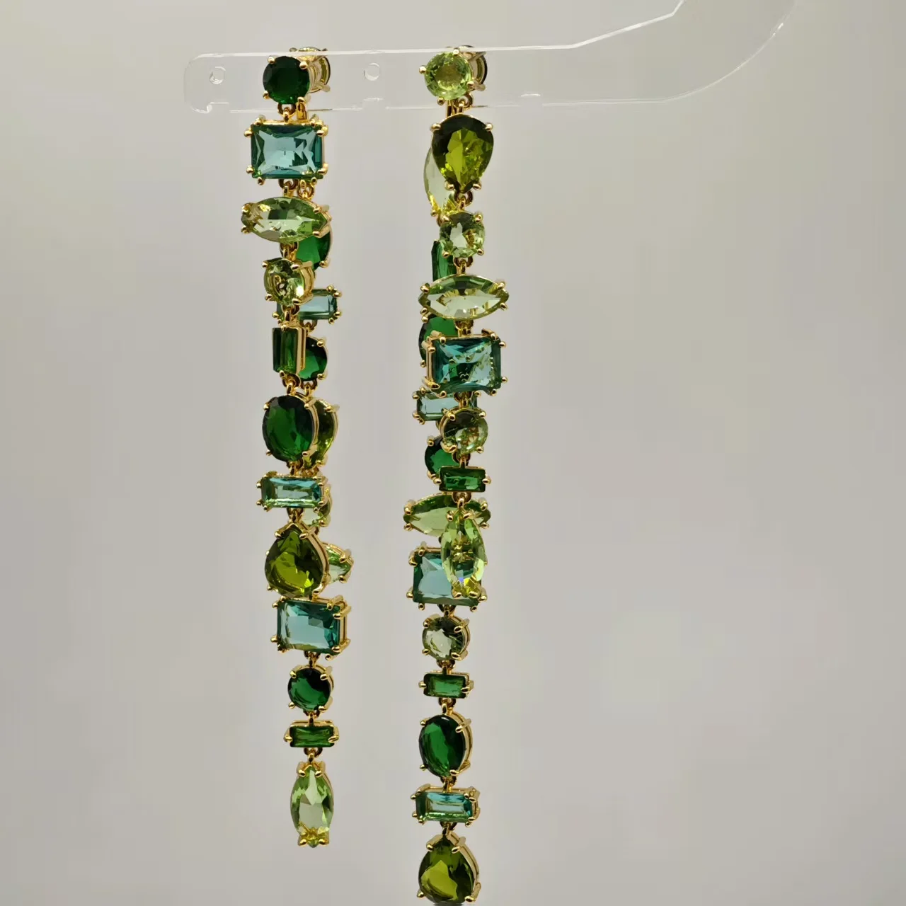 

Women's Gold Plated Green Gemstone Floral Chandelier Earrings – Tassel Drop Statement Jewelry