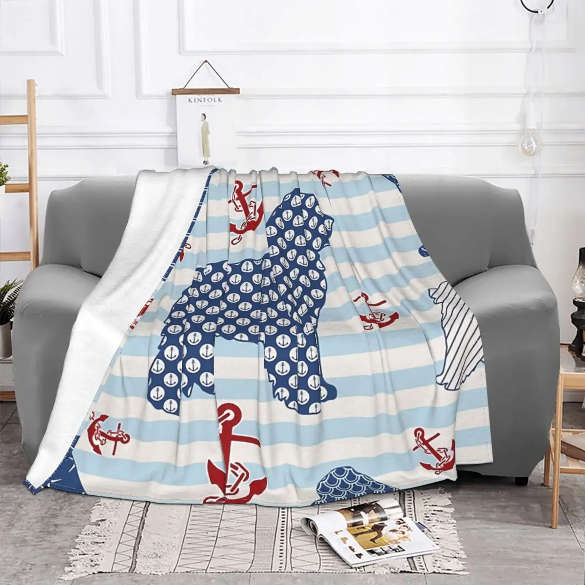 Anchor Blanket Fleece Plush Autumn/Winter Breathable Plaid Nautical Newfie Pattern Throw Blankets For Bedding Plush Thin Quilt