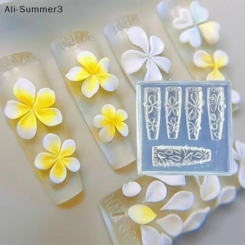 3D Silikon Blume Nail Art Schnitzform Acryl Hibiskus Blumen Fünfblütenblatt Blüte DIY Nail Art Dekoration Transparente Vorlage