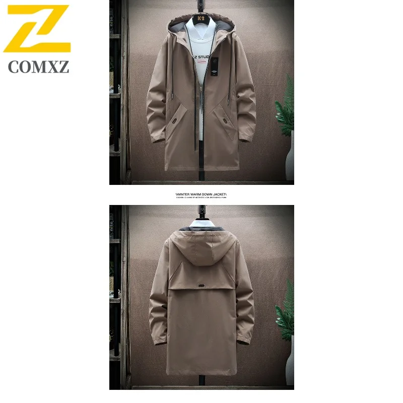 COMXZ Padding Coat Mid-Length Solid Color Hood Camping Windproof Parka Loose Thickened Cold Protection Autumn Winter Trench Coat