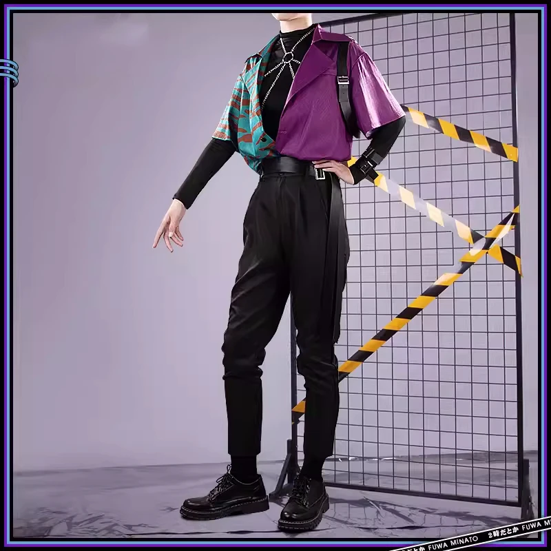 Anime Virtual Youtuber Fuwa Minato Cosplay Costume Nijisanji Band Uniform Man Woman Role Play Clothing Carnival Party Suit