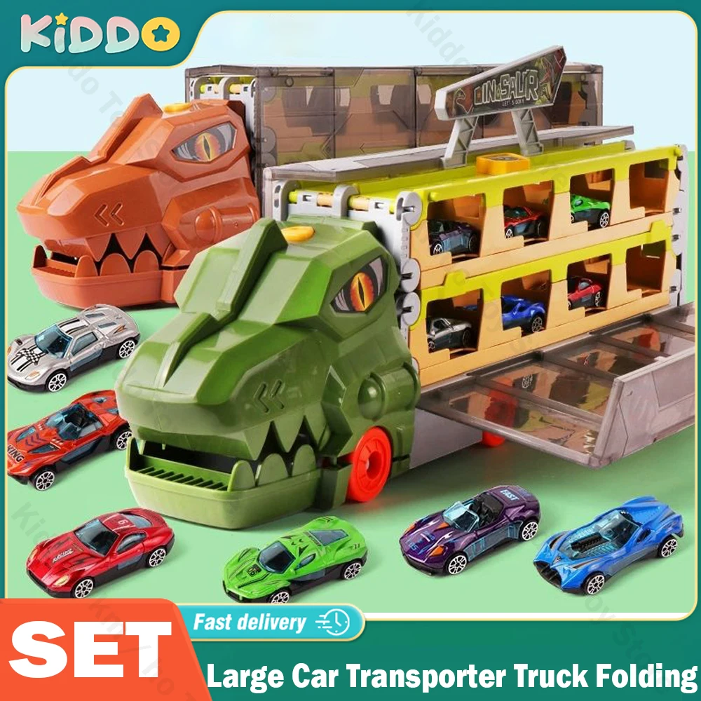 

Large Car Transporter Truck Folding Track Racing Vehicle Kids Competitive Games Storage Alloy Car Boy Toy Children Novel Gift