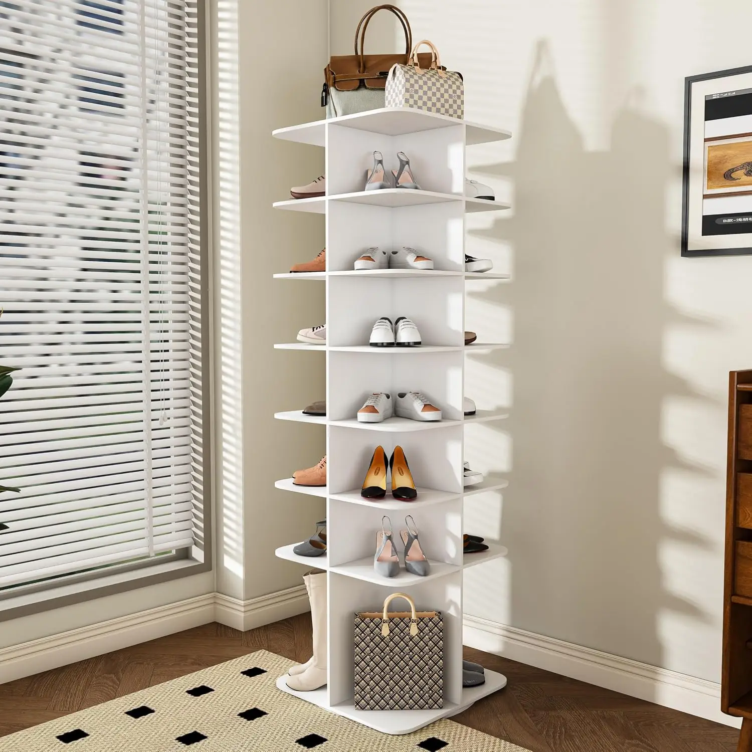 Rotating Shoe Rack Tower 360° Revolving Free Standing Organizer High Bottom 7-Tier Storage, Customized