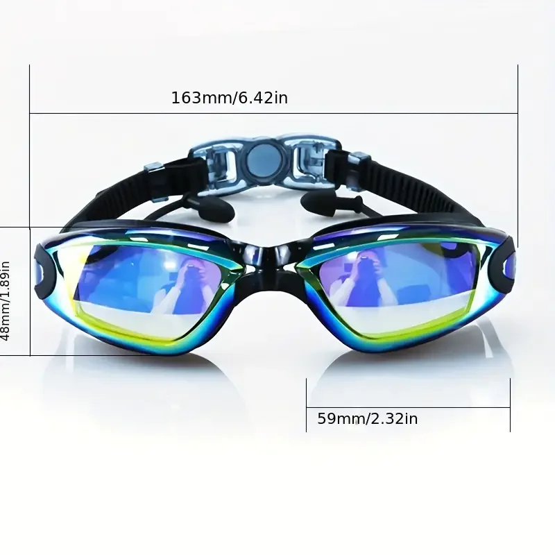 Swimming Goggles Adults Swim Glasses with Earplug Men Women Anti-fog Waterproof Swim Eyewear Pool Diving Training Race Glasses