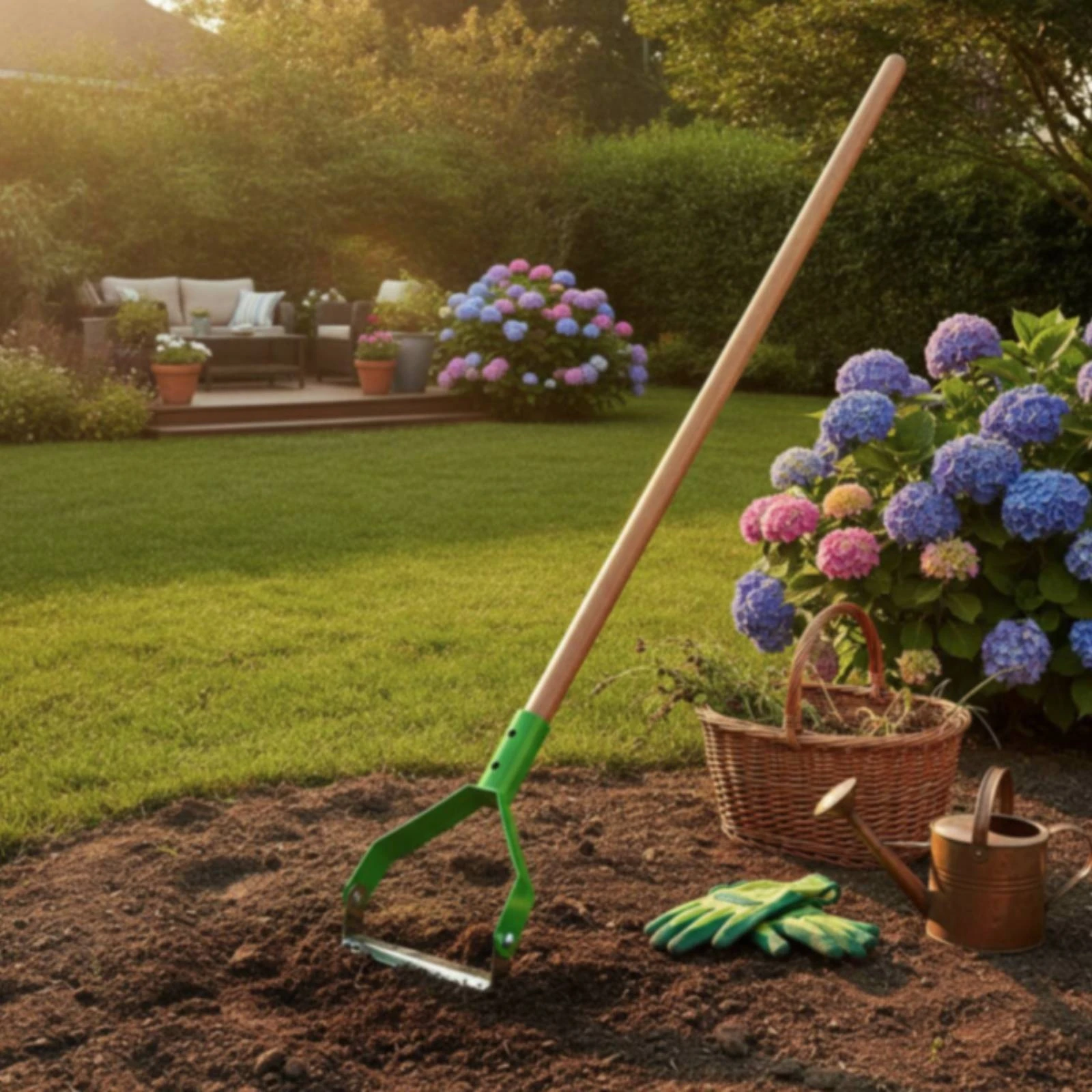 Stirrup Hoe Long-Lasting Scuffle Hoe Weeding Tool with Metal Head Easy to Use Weeder Head Long Handle for Gardeners, Garden